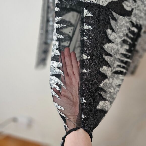 Isolated Heroes Handmade In The UK Black & Silver Sequin Mesh Maxi Dress Large - Picture 5 of 11